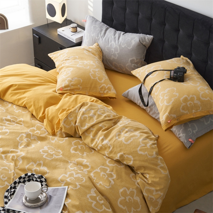 91家纺网 家纺一手货源 找家纺 安莱生活 2024新款双层纱大提花悠然纽扣宽边工艺款 悠然-姜黄