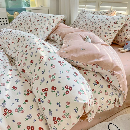 91家纺网 家纺一手货源 找家纺 （总）百寐2024新款卡通碎花文艺复古小清新全棉13372床笠床单被套三四件套