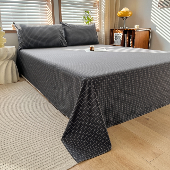 91家纺网 家纺一手货源 找家纺 启程家纺 2026新款全棉A类水洗棉多规格四件套单品-单床单 灰小方格