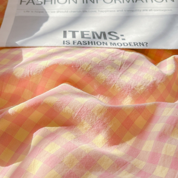 91家纺网 家纺一手货源 找家纺 启程家纺 2026新款全棉A类水洗棉多规格四件套单品-四件套 黄粉小格