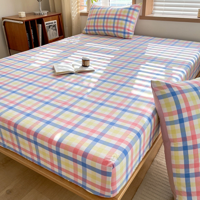 91家纺网 家纺一手货源 找家纺 启程家纺 2026新款全棉A类水洗棉多规格四件套单品-单床笠 大冰激凌粉