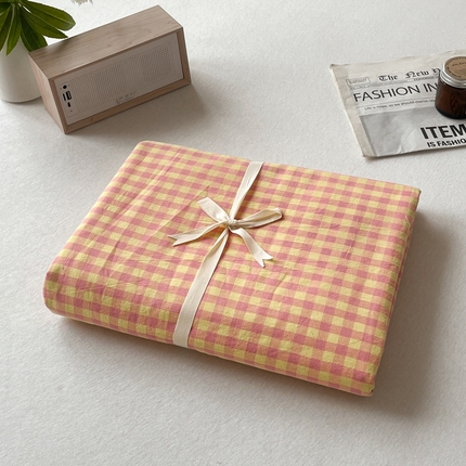 启程家纺 2026新款全棉A类水洗棉多规格四件套单品-单被套 黄粉小格