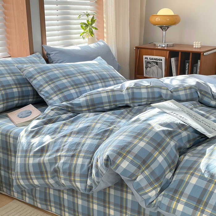 91家纺网 家纺一手货源 找家纺 启程家纺 2026新款全棉A类水洗棉多规格四件套单品-四件套 莫妮蓝