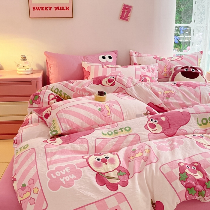 91家纺网 家纺一手货源 找家纺 （总）葡萄家 2024新款双层纱云柔水洗棉萌趣卡通系列四件套（提供买家秀联系客服）