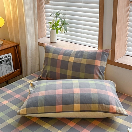 启程家纺 2026新款全棉A类水洗棉多规格四件套单品-单枕套 牛油果灰大格