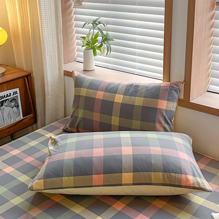 91家纺网 家纺一手货源 找家纺 启程家纺 2026新款全棉A类水洗棉多规格四件套单品-单枕套 牛油果灰大格