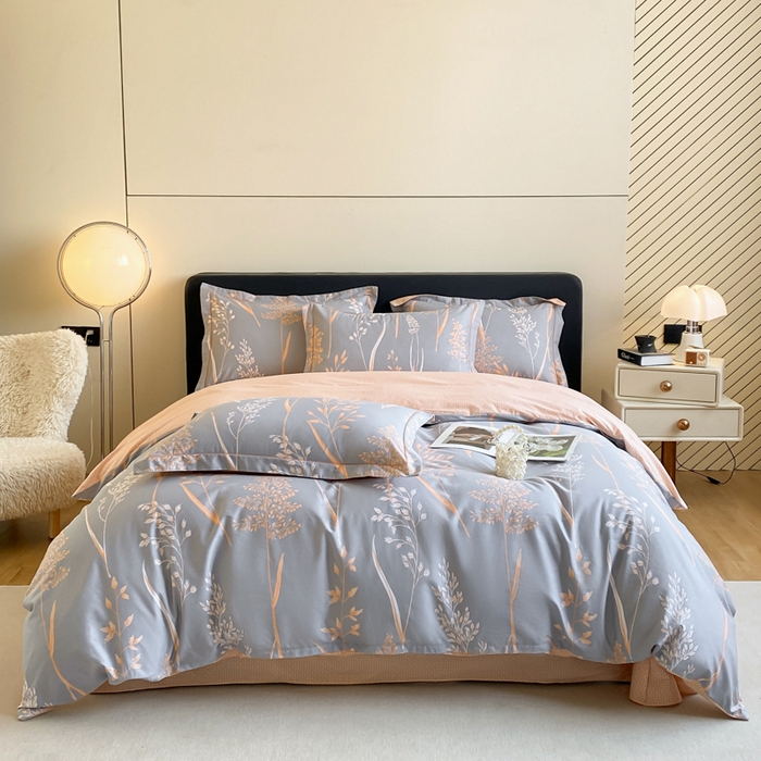 91家纺网 家纺一手货源 找家纺 格里芬家纺 2025新款全棉四件套13376纯棉印花四件套 米洛-灰