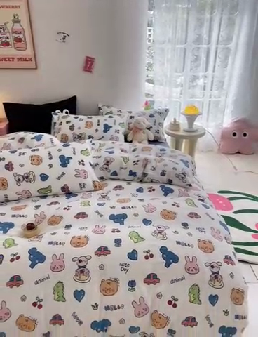 91家纺网 家纺一手货源 找家纺 葡萄家 2024新款双层纱云柔水洗棉萌趣卡通系列四件套（提供买家秀联系客服） 狂欢