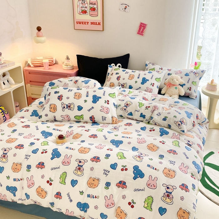 91家纺网 家纺一手货源 找家纺 葡萄家 2024新款双层纱云柔水洗棉萌趣卡通系列四件套（提供买家秀联系客服） 狂欢