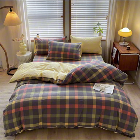 91家纺网 家纺一手货源 找家纺 启程家纺 2026新款全棉A类水洗棉多规格四件套单品-四件套 牛油果灰大格