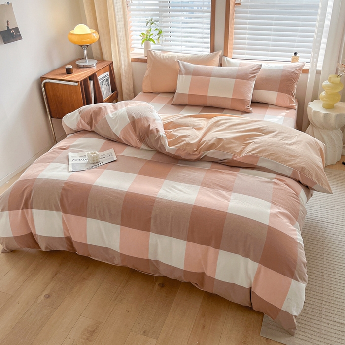 91家纺网 家纺一手货源 找家纺 启程家纺 2026新款全棉A类水洗棉多规格四件套单品-四件套 粉大格