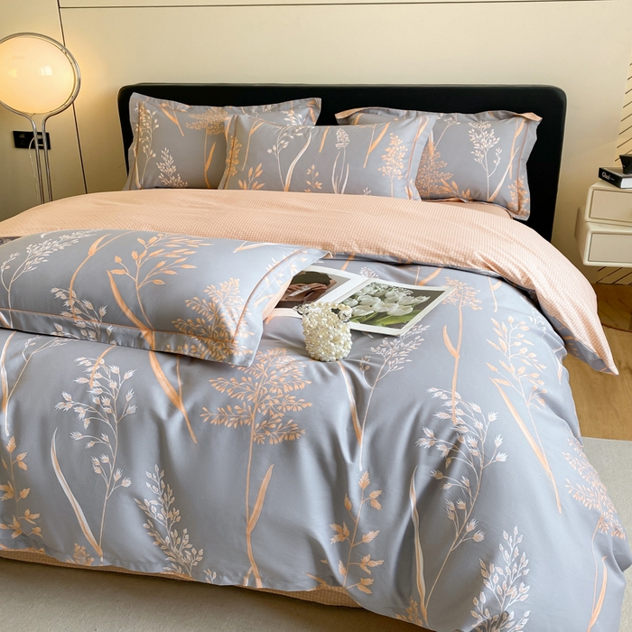 91家纺网 家纺一手货源 找家纺 格里芬家纺 2025新款全棉四件套13376纯棉印花四件套 米洛-灰