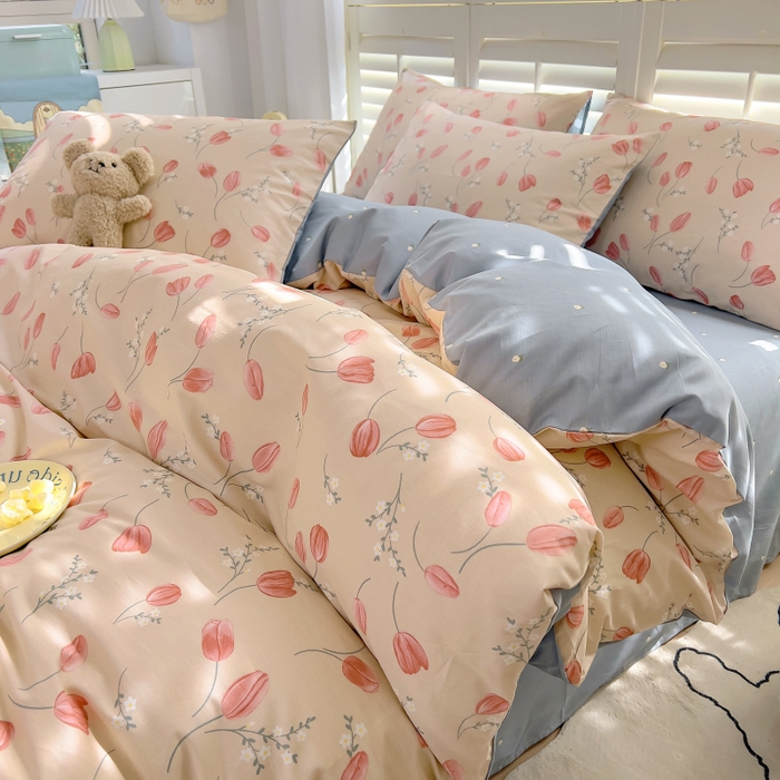 91家纺网 家纺一手货源 找家纺 百寐2024新款小清新碎花卡通13372全棉四件套纯棉床单床笠款 香约