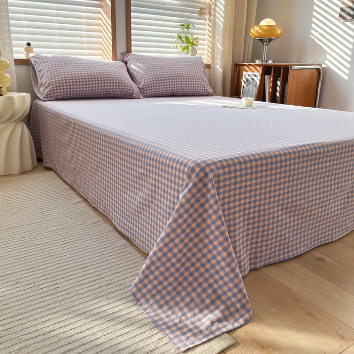 91家纺网 家纺一手货源 找家纺 启程家纺 2026新款全棉A类水洗棉多规格四件套单品-单床单 紫粉小格