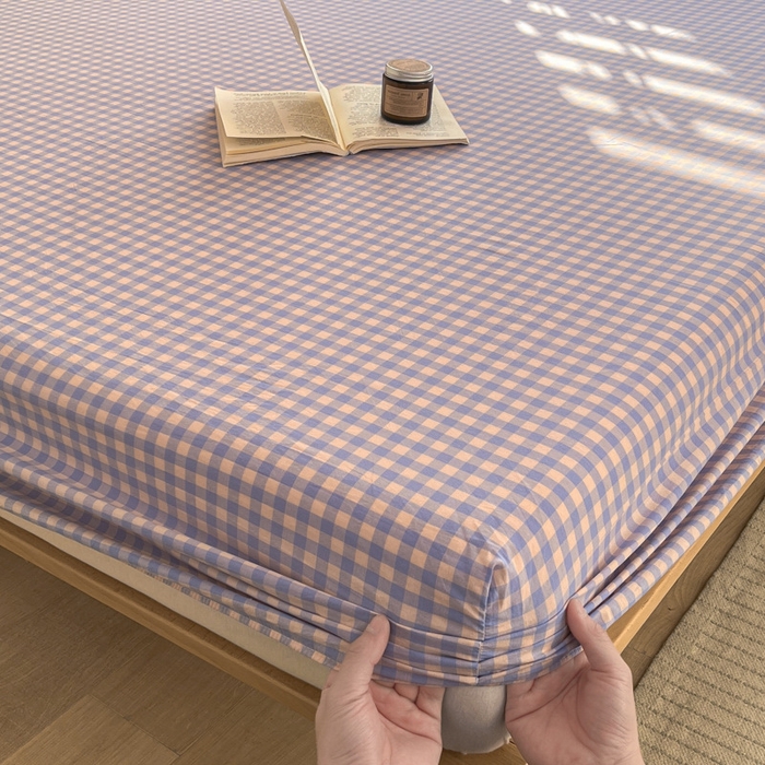 91家纺网 家纺一手货源 找家纺 启程家纺 2026新款全棉A类水洗棉多规格四件套单品-单床笠 紫粉小格