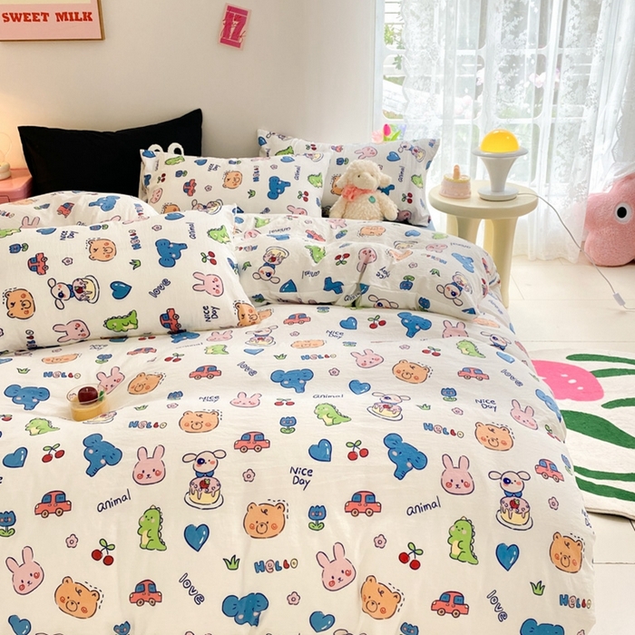 91家纺网 家纺一手货源 找家纺 葡萄家 2024新款双层纱云柔水洗棉萌趣卡通系列四件套（提供买家秀联系客服） 狂欢