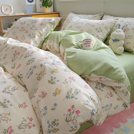 91家纺网 家纺一手货源 找家纺 （总）百寐2024新款卡通碎花文艺复古小清新全棉13372床笠床单被套三四件套