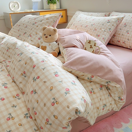 91家纺网 家纺一手货源 找家纺 （总）百寐2024新款卡通碎花文艺复古小清新全棉13372床笠床单被套三四件套