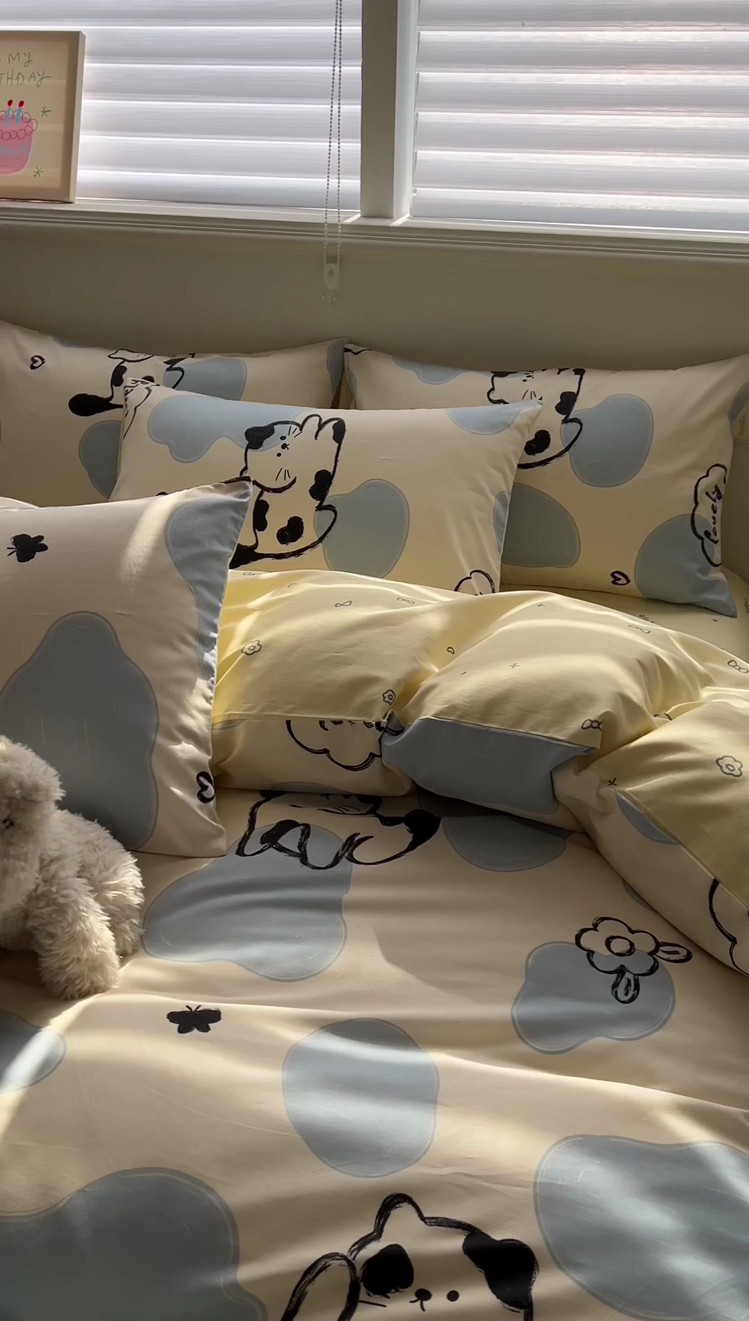 91家纺网 家纺一手货源 找家纺 百寐2024新款小清新碎花卡通13372全棉四件套纯棉床单床笠款 奶牛猫