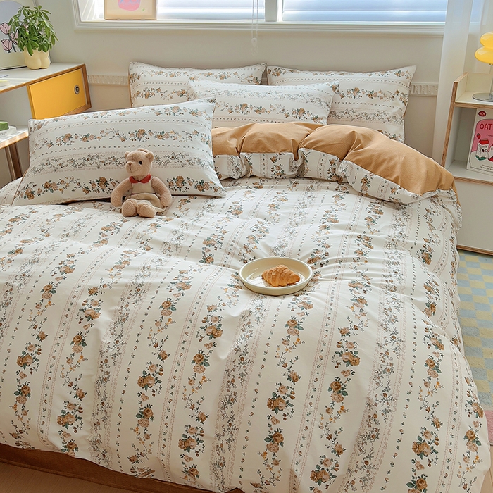 91家纺网 家纺一手货源 找家纺 百寐2024新款小清新碎花卡通13372全棉四件套纯棉床单床笠款 悠悠花房