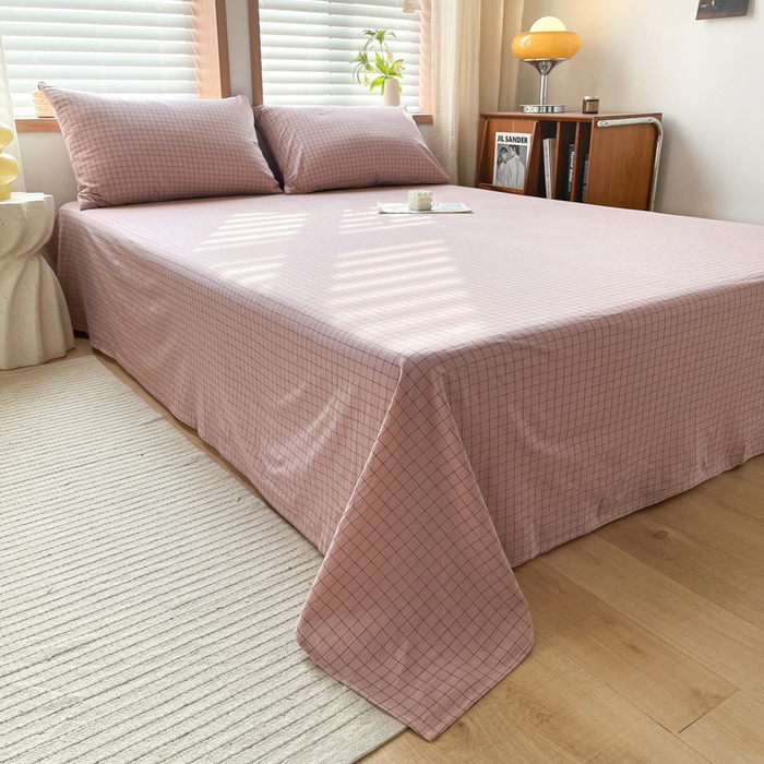 91家纺网 家纺一手货源 找家纺 启程家纺 2026新款全棉A类水洗棉多规格四件套单品-单床单 粉小方格