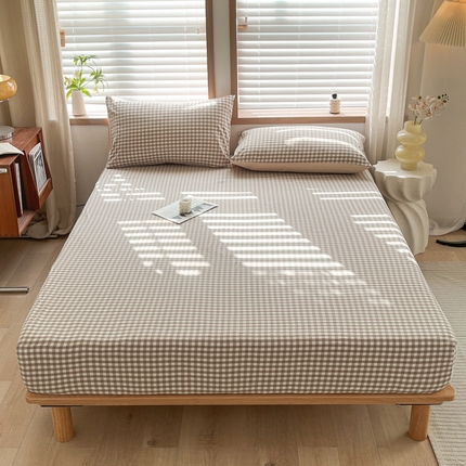 91家纺网 家纺一手货源 找家纺 启程家纺 2026新款全棉A类水洗棉多规格四件套单品-单床笠 米小格