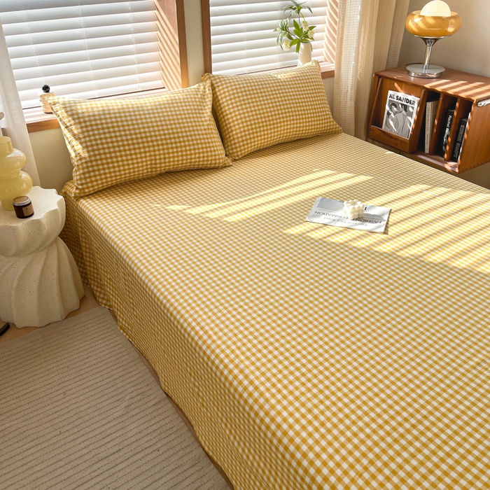 91家纺网 家纺一手货源 找家纺 启程家纺 2026新款全棉A类水洗棉多规格四件套单品-单床单 黄小格