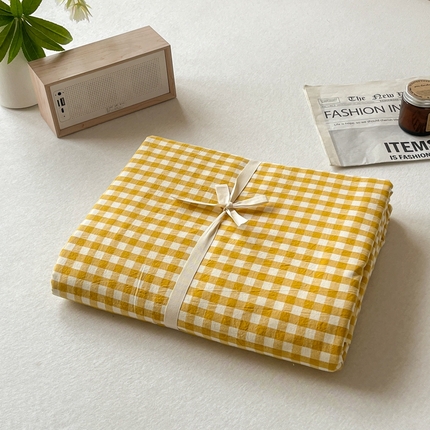 91家纺网 家纺一手货源 找家纺 启程家纺 2026新款全棉A类水洗棉多规格四件套单品-单被套 黄小格