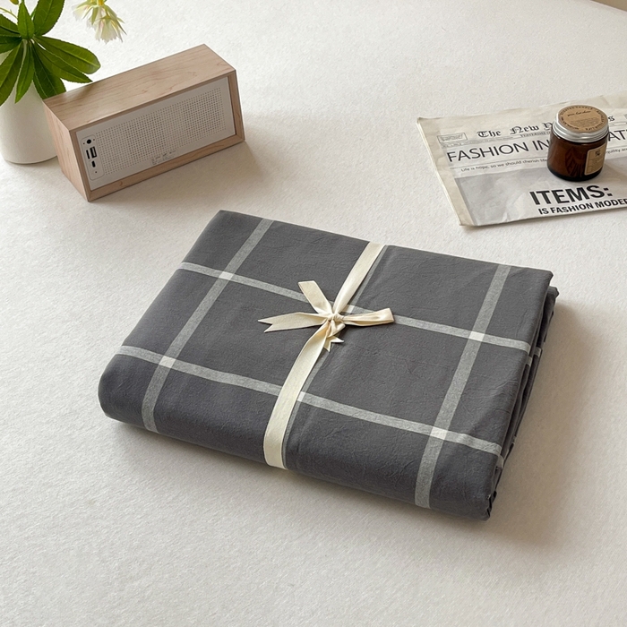 91家纺网 家纺一手货源 找家纺 启程家纺 2026新款全棉A类水洗棉多规格四件套单品-单被套 暗灰中格