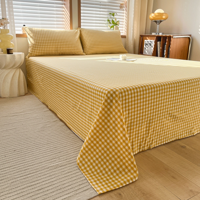 91家纺网 家纺一手货源 找家纺 启程家纺 2026新款全棉A类水洗棉多规格四件套单品-单床单 黄小格