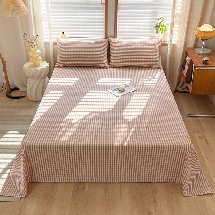 91家纺网 家纺一手货源 找家纺 启程家纺 2026新款全棉A类水洗棉多规格四件套单品-单床单 粉小格