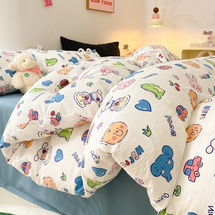 葡萄家 2024新款双层纱云柔水洗棉萌趣卡通系列四件套（提供买家秀联系客服） 狂欢