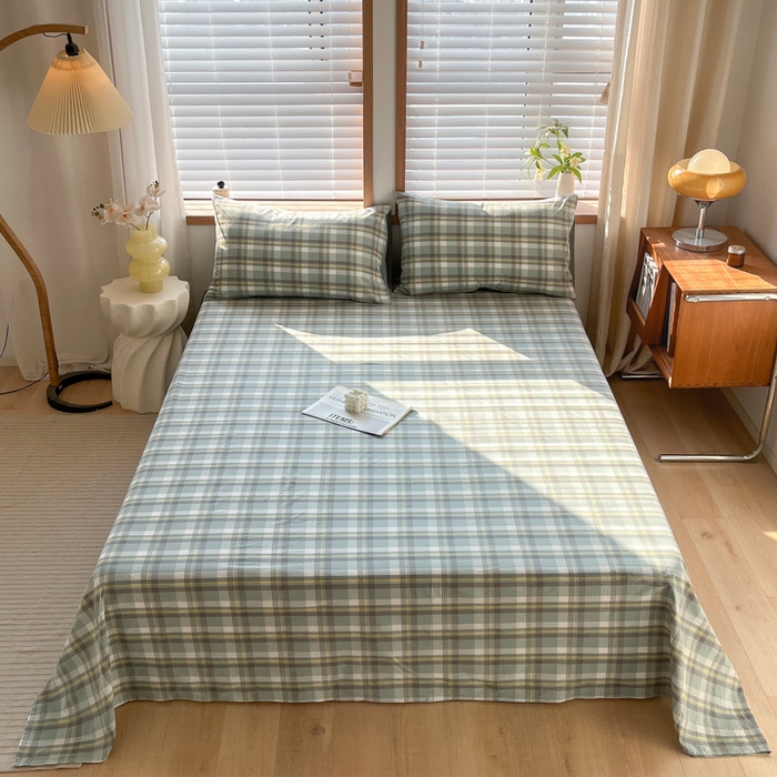 91家纺网 家纺一手货源 找家纺 启程家纺 2026新款全棉A类水洗棉多规格四件套单品-单床单 莫妮绿