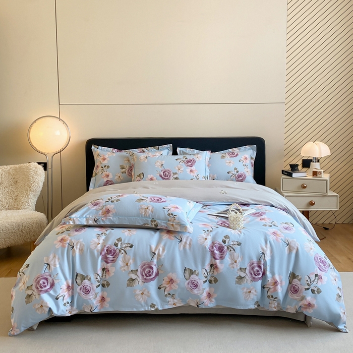 91家纺网 家纺一手货源 找家纺 格里芬家纺 2025新款全棉四件套13376纯棉印花四件套 春涧-兰