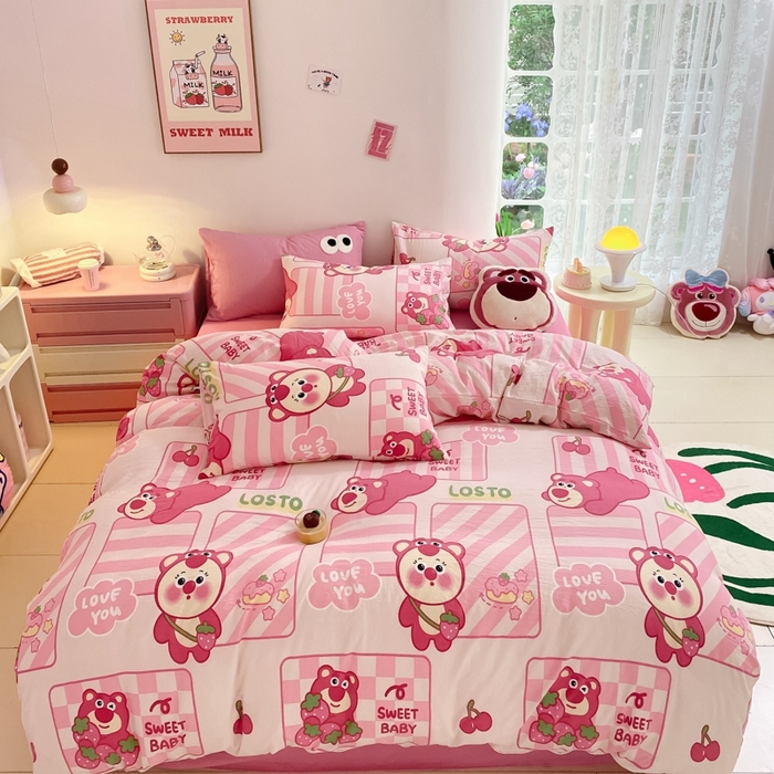 91家纺网 家纺一手货源 找家纺 （总）葡萄家 2024新款双层纱云柔水洗棉萌趣卡通系列四件套（提供买家秀联系客服）