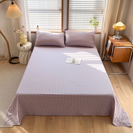 启程家纺 2026新款全棉A类水洗棉多规格四件套单品-单床单 紫粉小格