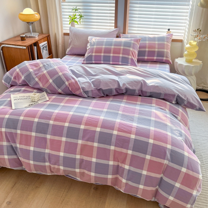 91家纺网 家纺一手货源 找家纺 启程家纺 2026新款全棉A类水洗棉多规格四件套单品-四件套 爱格紫