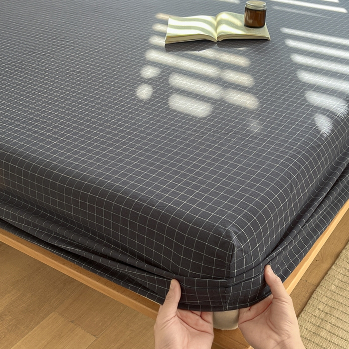 91家纺网 家纺一手货源 找家纺 启程家纺 2026新款全棉A类水洗棉多规格四件套单品-单床笠 灰小方格