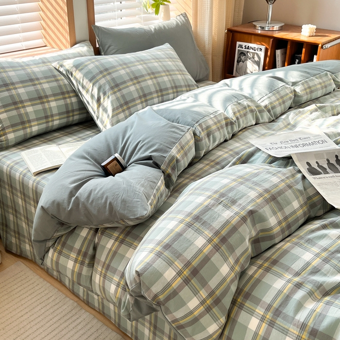 91家纺网 家纺一手货源 找家纺 启程家纺 2026新款全棉A类水洗棉多规格四件套单品-四件套 莫妮绿