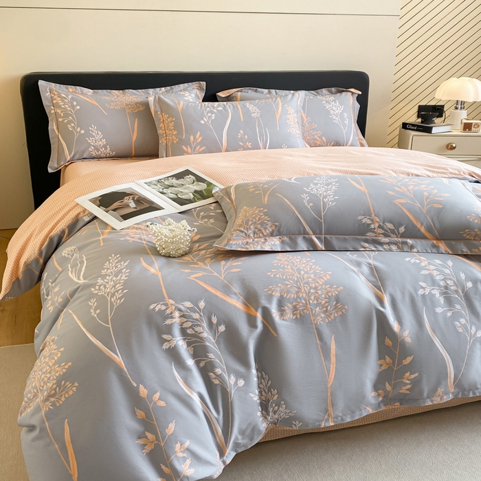 91家纺网 家纺一手货源 找家纺 格里芬家纺 2025新款全棉四件套13376纯棉印花四件套 米洛-灰