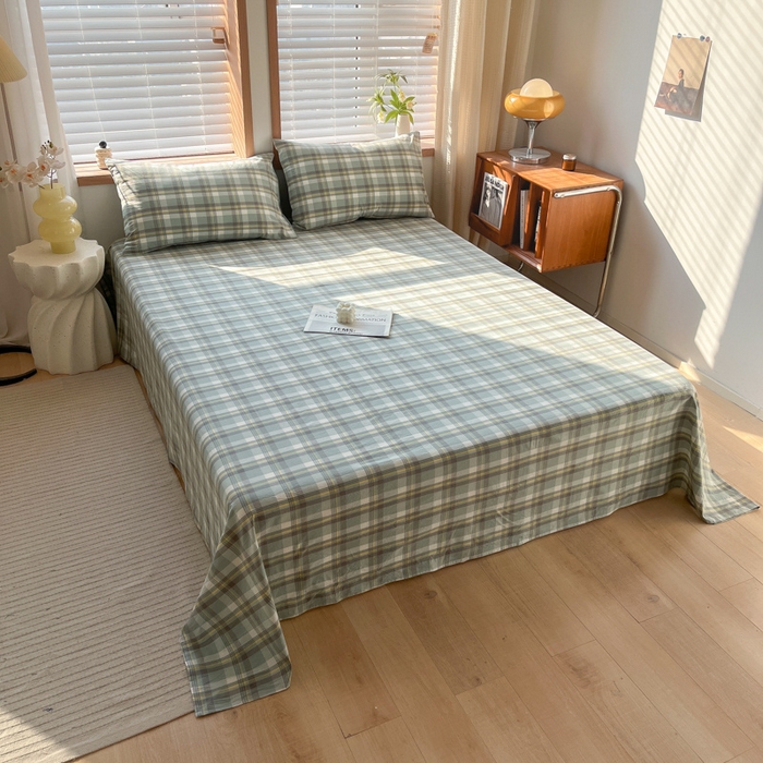 91家纺网 家纺一手货源 找家纺 启程家纺 2026新款全棉A类水洗棉多规格四件套单品-单床单 莫妮绿