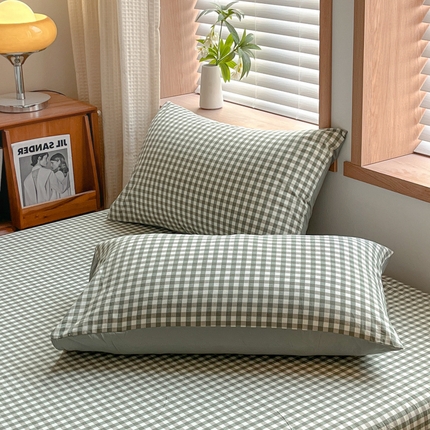 启程家纺 2026新款全棉A类水洗棉多规格四件套单品-单枕套 绿小格