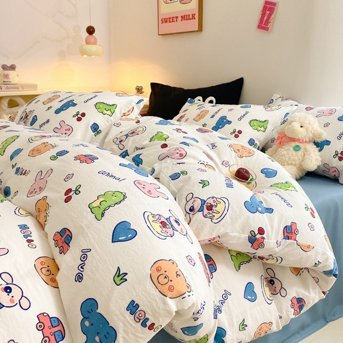 91家纺网 家纺一手货源 找家纺 葡萄家 2024新款双层纱云柔水洗棉萌趣卡通系列四件套（提供买家秀联系客服） 狂欢