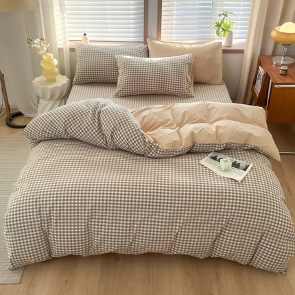 启程家纺 2026新款全棉A类水洗棉多规格四件套单品-四件套 米小格