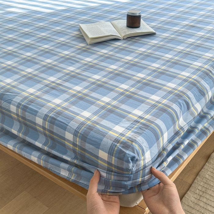 91家纺网 家纺一手货源 找家纺 启程家纺 2026新款全棉A类水洗棉多规格四件套单品-单床笠 莫妮蓝