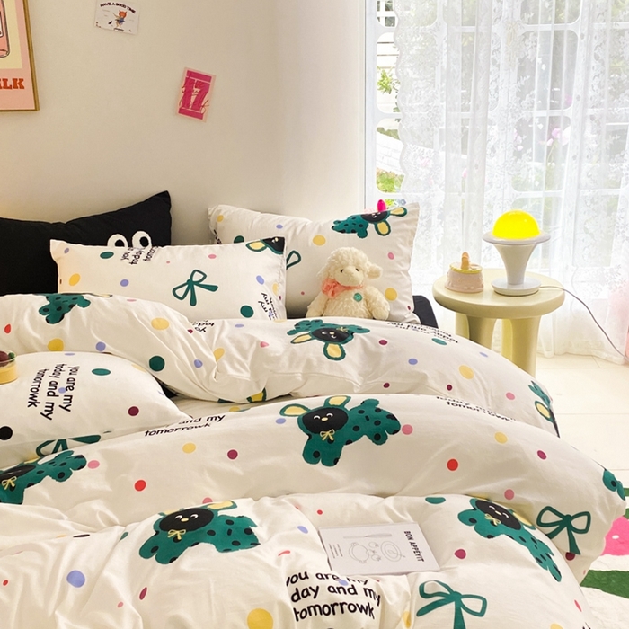 91家纺网 家纺一手货源 找家纺 葡萄家 2024新款双层纱云柔水洗棉萌趣卡通系列四件套（提供买家秀联系客服） 欢乐皮皮