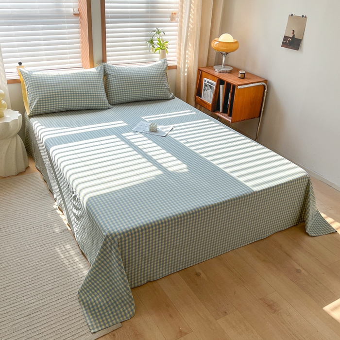 91家纺网 家纺一手货源 找家纺 启程家纺 2026新款全棉A类水洗棉多规格四件套单品-单床单 蓝黄小格