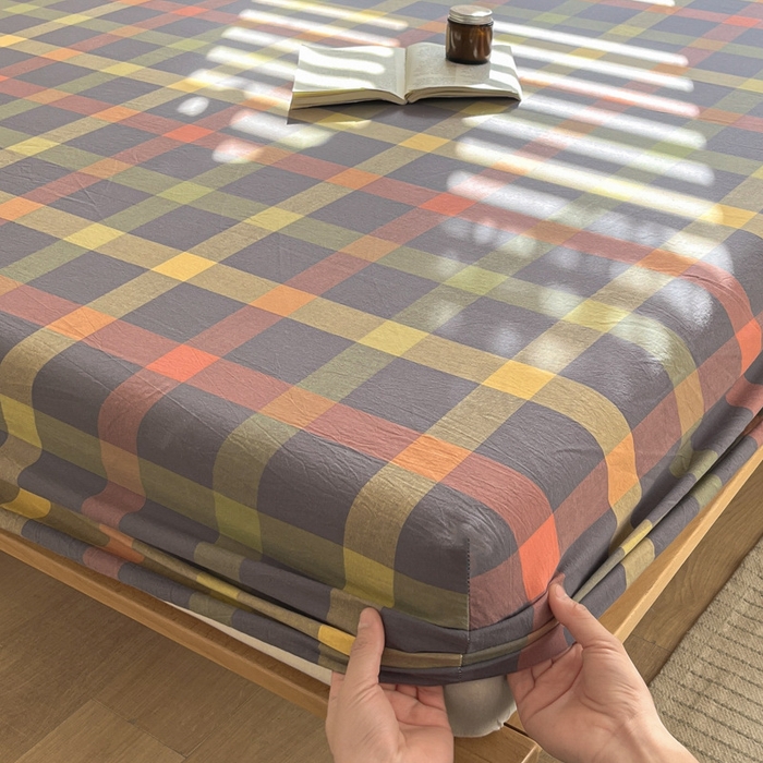 91家纺网 家纺一手货源 找家纺 启程家纺 2026新款全棉A类水洗棉多规格四件套单品-单床笠 牛油果灰大格