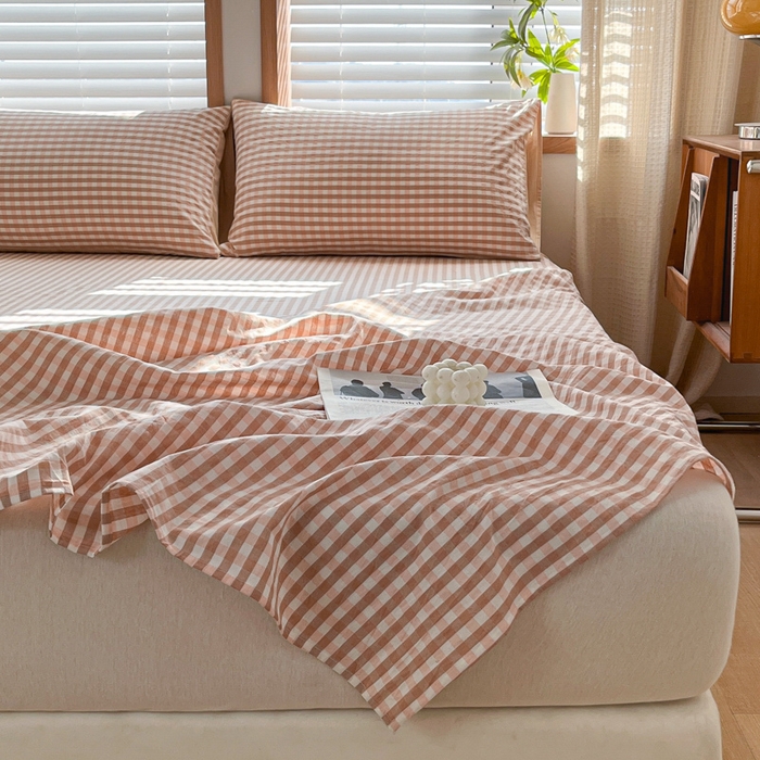 91家纺网 家纺一手货源 找家纺 启程家纺 2026新款全棉A类水洗棉多规格四件套单品-单床单 粉小格