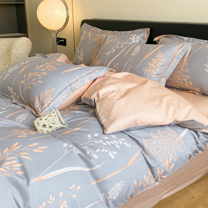 91家纺网 家纺一手货源 找家纺 格里芬家纺 2025新款全棉四件套13376纯棉印花四件套 米洛-灰